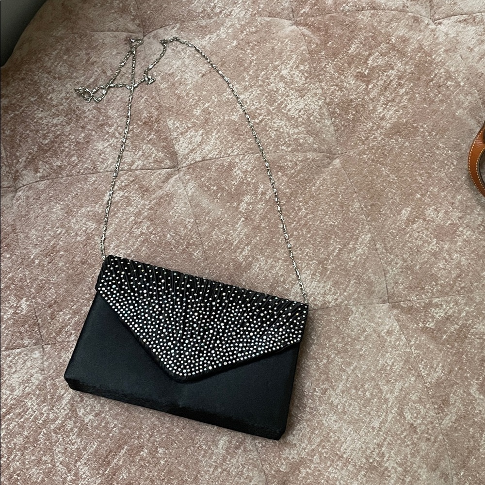 Black Clutch with Silver Chain and Studs